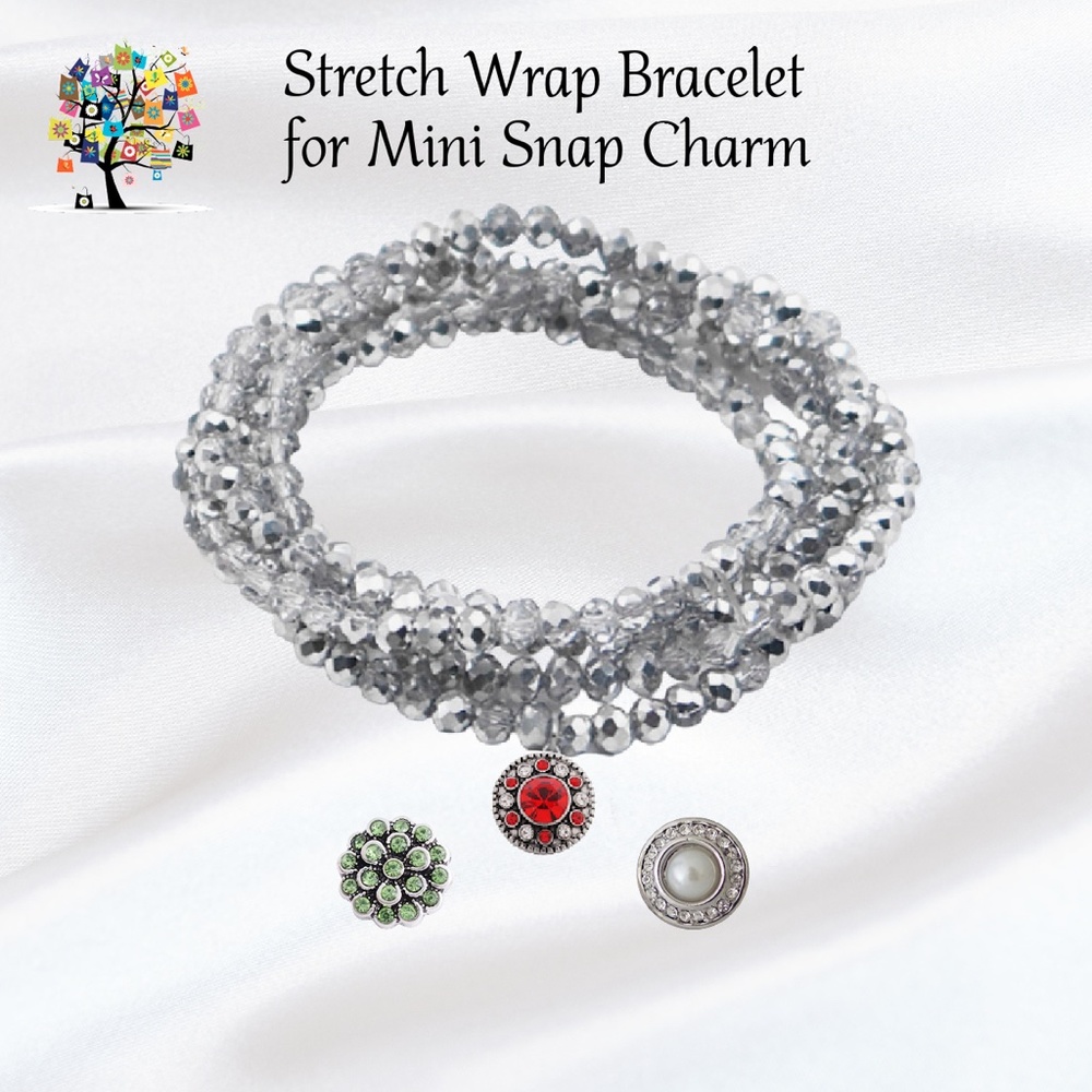 Beaded Stretch Wrap Bracelet w/Snap Holder for One Mini Petite Snap 31.50" Long